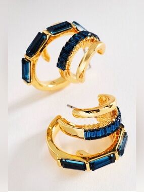 NWT Anthropologie Crystal Multi-Hoop Huggie Earrings Sapphire